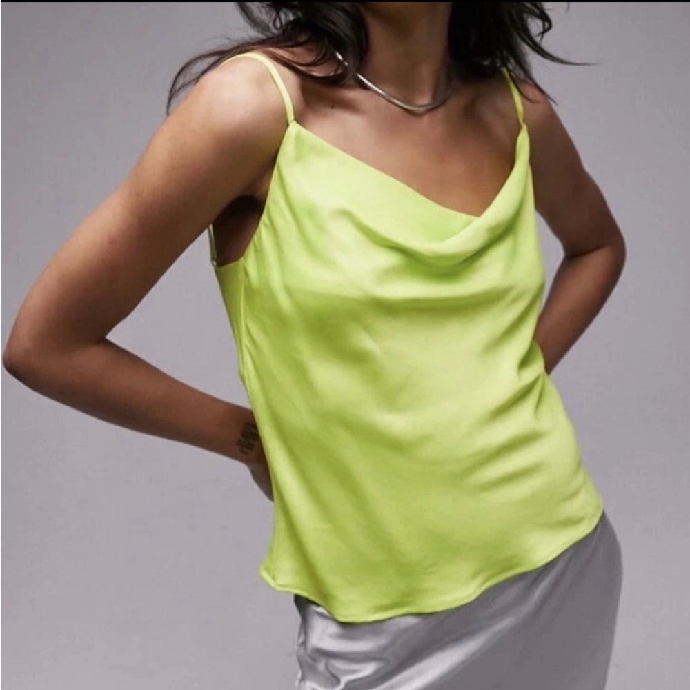 NWT Top Shop Lime Green Cowl Neck Camisole Top Size 4